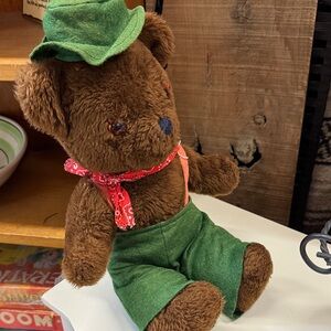 L.L. Bean Brown Teddy Bear with Green Outfit and Red Bandana